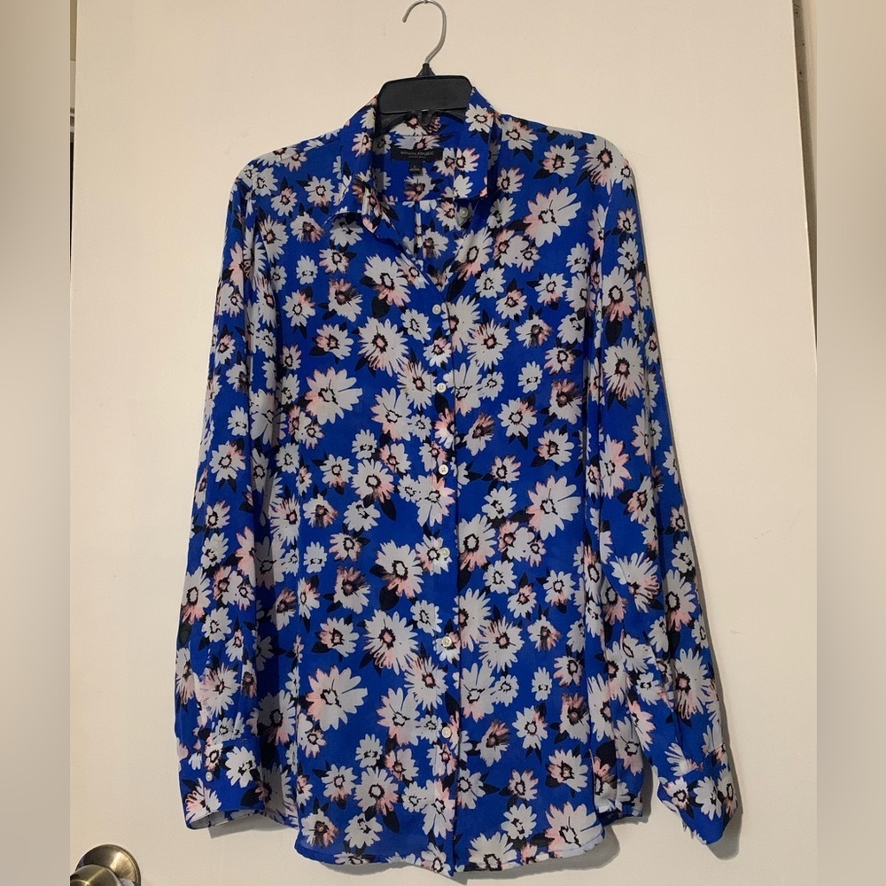 Banana Republic Royal Blue Floral Button-Up Blouse